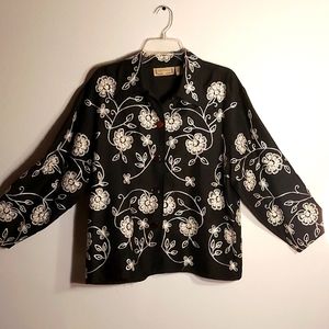 Black and Ivory embroidered blazer. Lightweight